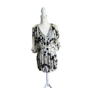 Lavender Brown Silk Flutter Sleeve Mini Dress